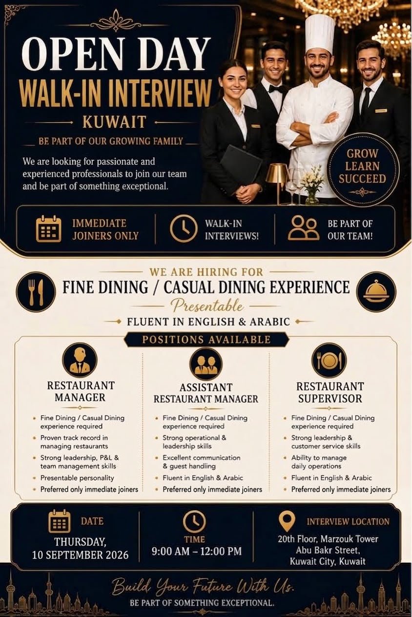 π Jobs in Kuwait | Open Day Walk-In Interview