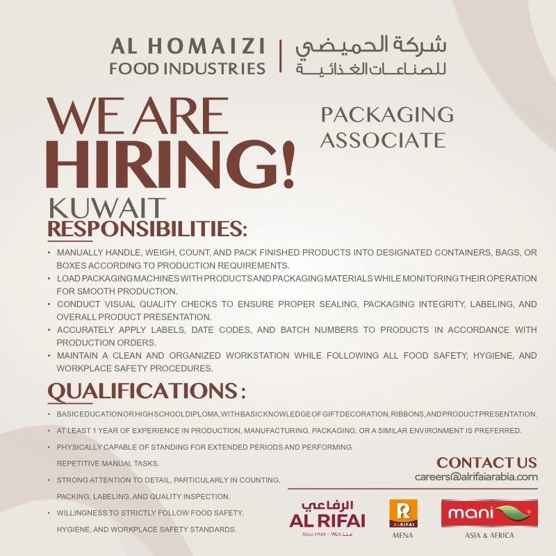 📍 Packaging Associate Jobs in Kuwait