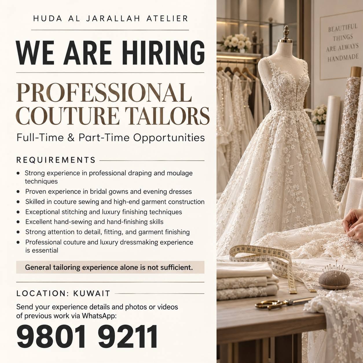 📍 Jobs in Kuwait | Professional Couture Tailors